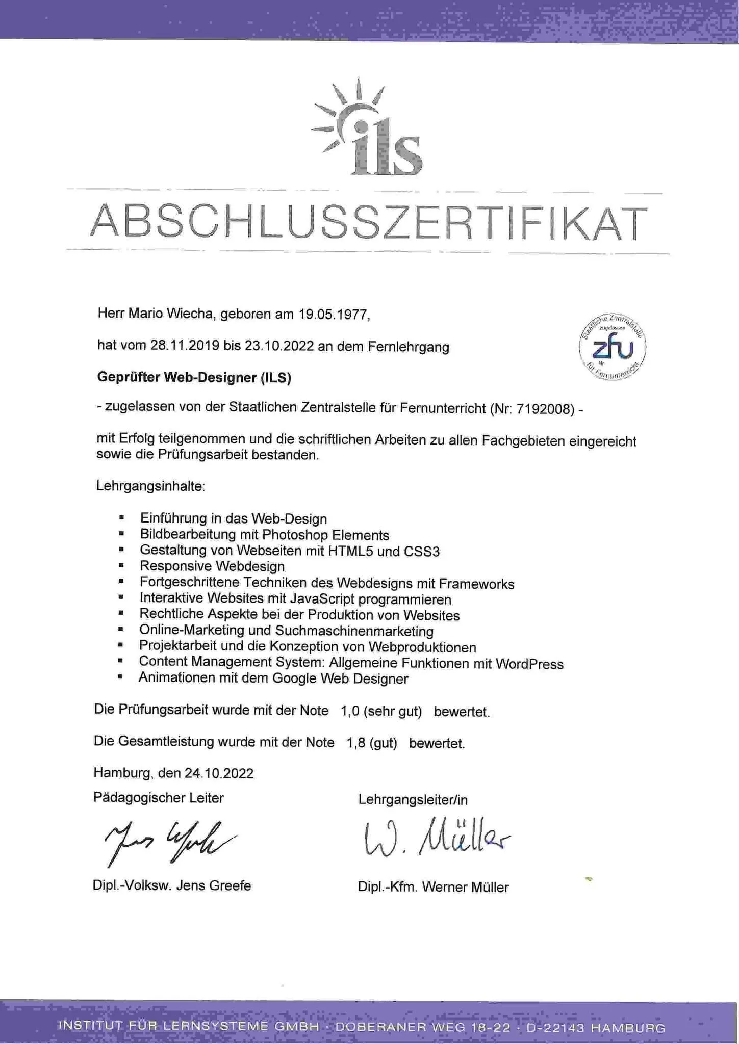 Zertifikat Webdesign & SEO